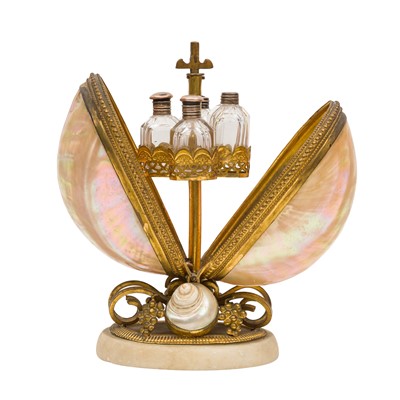 Lot 443 - A French gilt brass and mother of pearl perfume caddy