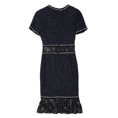 Lot 89 - Chanel Navy Boucle CC Short Sleeve Dress - Size 36