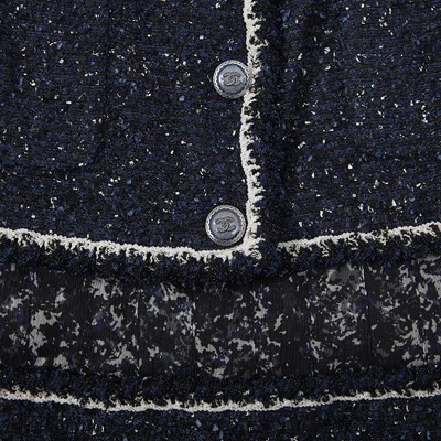 Lot 89 - Chanel Navy Boucle CC Short Sleeve Dress - Size 36