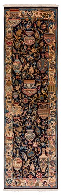 Lot 7 - An unusual fine part silk Kirman runner, south Persia, approx: 296cm. x 85cm