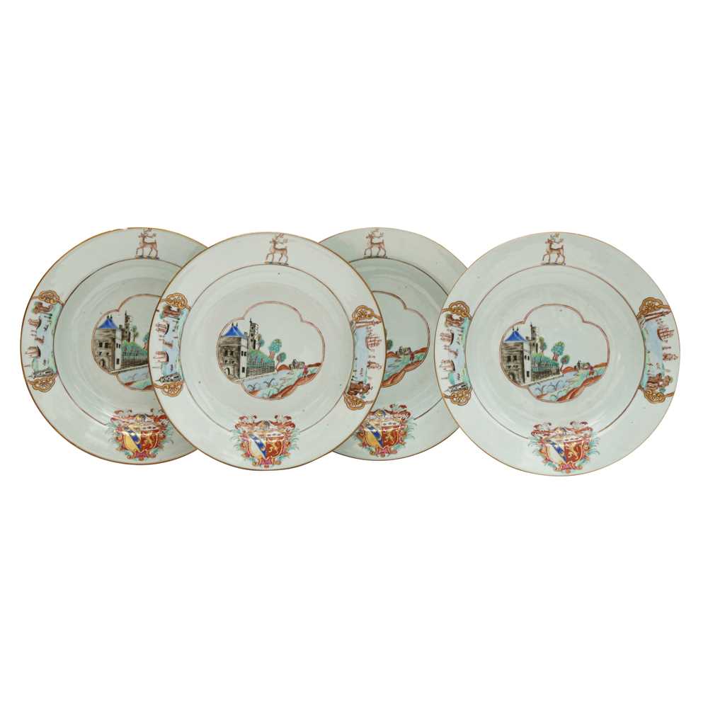Lot 70 - Four fine and rare Chinese export armorial soup bowls, Qing Dynasty, Qianlong Period, circa 1745