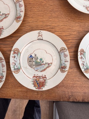 Lot 70 - Four fine and rare Chinese export armorial soup bowls, Qing Dynasty, Qianlong Period, circa 1745