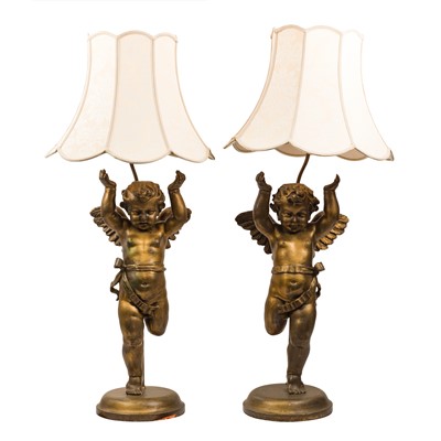 Lot 251 - A pair of giltwood and gesso figural table lamps, early 20th century