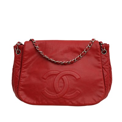 Lot 35 - Chanel Red CC Shoulder Flap Bag