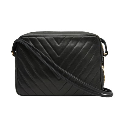 Lot 177 - Chanel Black Chevron CC Camera Crossbody Bag