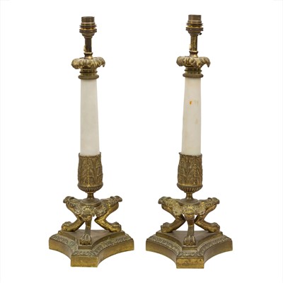 Lot 253 - A Pair of Napoleon III Style Gilt Bronze and Onyx Table Lamps