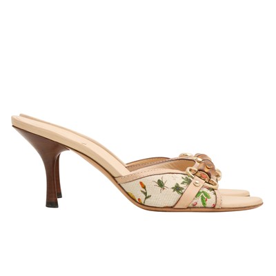 Lot 610 - Gucci Pink Flora Kitten Heeled Mule - Size 36
