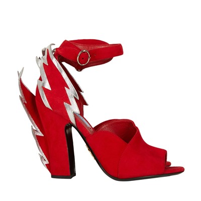 Lot 658 - Prada Red Lightning Bolt Heeled Sandal - Size 37