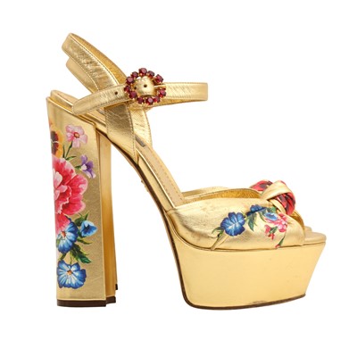 Lot 573 - Dolce & Gabbana Gold Giardino Platform Sandal - Size 37.5