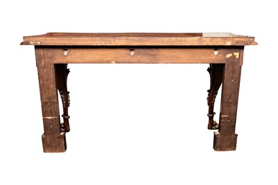 Lot 44 - A mid-Victorian burr elm and carved oak console table bearing the Bower Family Coat of Arms