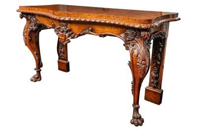 Lot 44 - A mid-Victorian burr elm and carved oak console table bearing the Bower Family Coat of Arms