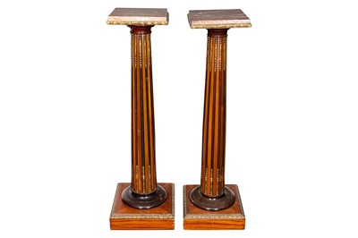 Lot 48 - A pair of French Empire style fruitwood, mahogany, and ebonised pedestals