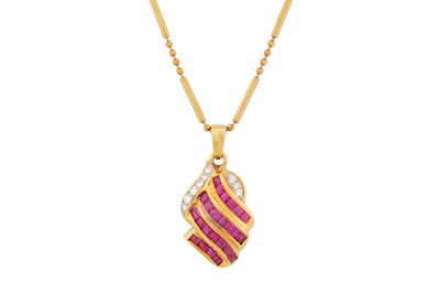 Lot 122 - A ruby and diamond pendant necklace