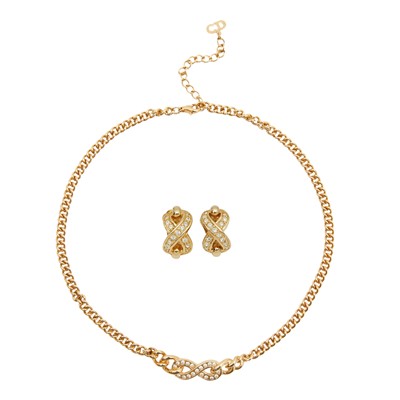 Lot 558 - Christian Dior Infinity Necklace and Clip On Earring Set
