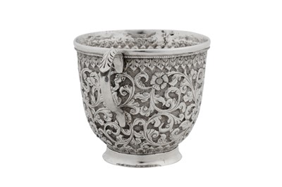 Lot 143 - A late 19th century Anglo – Indian silver cup, Cutch with import marks for London 1890 by Louis Hatschek and Co (reg. 26th May 1891)
