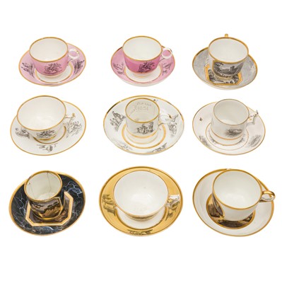 Lot 56 - Flight, Barr & Barr, nine cups and saucers, circa 1800-20
