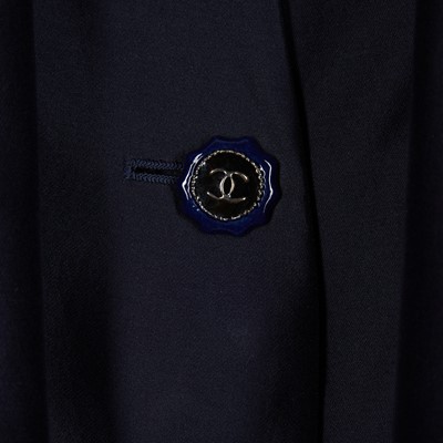 Lot 92 - Chanel Navy CC Double Front Long Jacket - Size 44