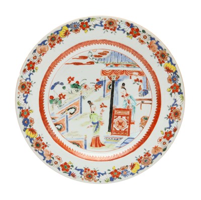 Lot 306 - A Chinese export famille-rose 'ladies' dish, Qing dynasty, Yongzheng period