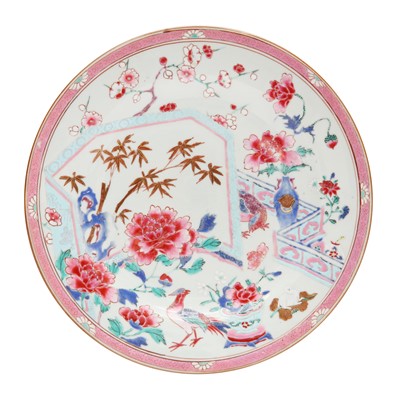 Lot 309 - A Chinese export famille-rose 'peonies' dish, Qing dynasty, 18th century