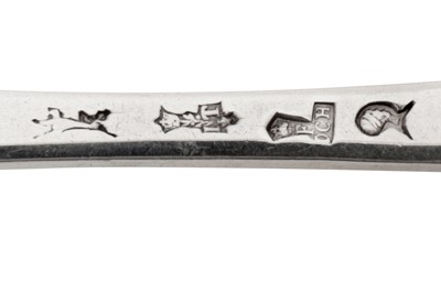 Lot 303 - A set of six Louis XV mid-18th century French provincial silver tablespoons, Rochefort 1753-55 by Jean Tostée (reg. 14th July 1731)