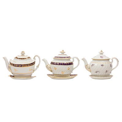 Lot 63 - Worcester porcelain, four teapots, covers and stands, circa 1792-1814