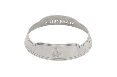 Lot 33 - A Victorian sterling silver wine label bottle collar, London 1866 by Henry John Lias