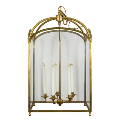 Lot 239 - A large brass and glass hall lantern