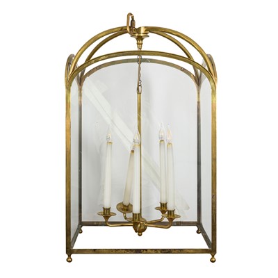 Lot 240 - A large brass and glass hall lantern