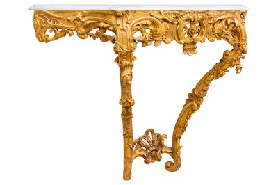 Lot 3 - A pair of 19th century Baroque revival marble topped giltwood and gesso console tables