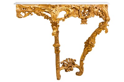 Lot 3 - A pair of 19th century Baroque revival marble topped giltwood and gesso console tables