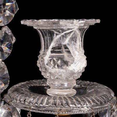 Lot 92 - A pair of gilt brass and cut glass candelabra