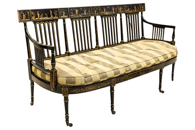 Lot 8 - A Regency Japanned and Chinoiserie decorated four-seater settee
