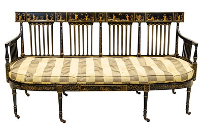 Lot 8 - A Regency Japanned and Chinoiserie decorated four-seater settee