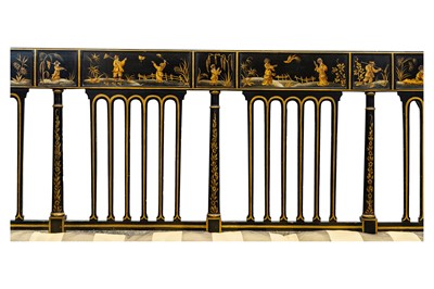 Lot 8 - A Regency Japanned and Chinoiserie decorated four-seater settee