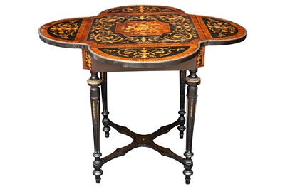 Lot 55 - An ebonised, burr walnut and marquetry occasional table