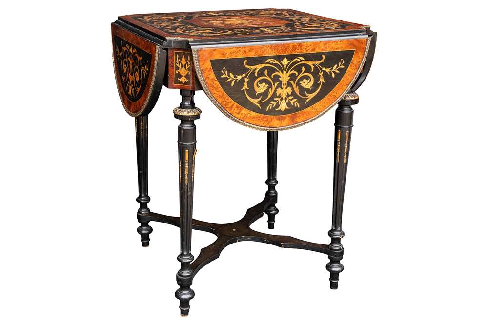 Lot 55 - An ebonised, burr walnut and marquetry occasional table