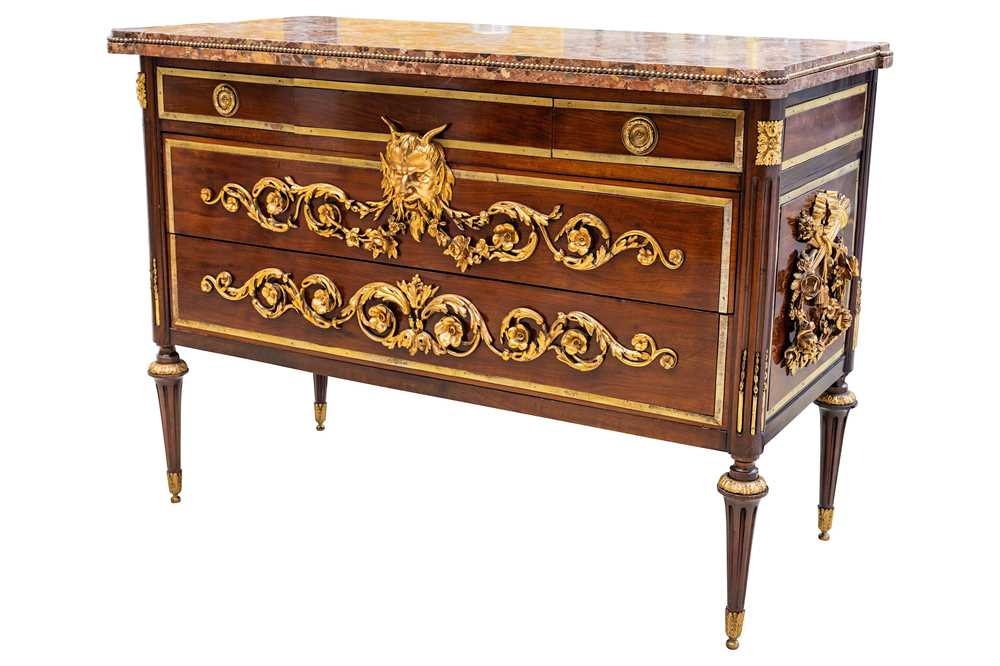 1 - Royal Interest, formerly the property of Queen Mary - A Louis XVI ormolu mounted walnut commode,