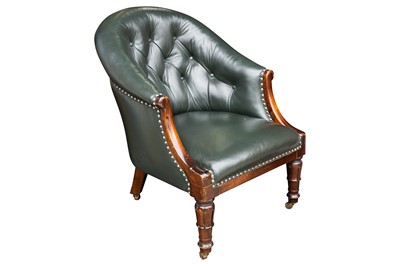 Lot 316 - A Victorian green leather upholstered mahogany tub chair