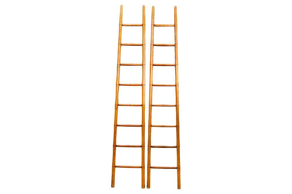 Lot 15 - A pair of French carved ash faux-bamboo library ladders, circa 1900
