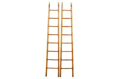 Lot 15 - A pair of French carved ash faux-bamboo library ladders, circa 1900