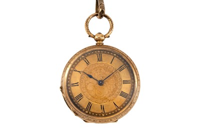 Lot 475 - 18k Gold Open-Faced Fob Watch and Chain