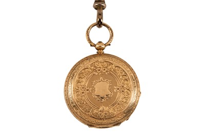Lot 475 - 18k Gold Open-Faced Fob Watch and Chain