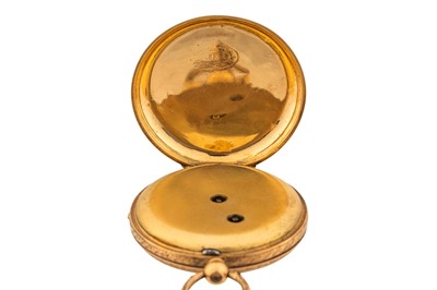 Lot 475 - 18k Gold Open-Faced Fob Watch and Chain