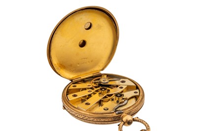 Lot 475 - 18k Gold Open-Faced Fob Watch and Chain
