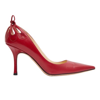Lot 620 - Jimmy Choo Red Anouk Heeled Pump - Size 39