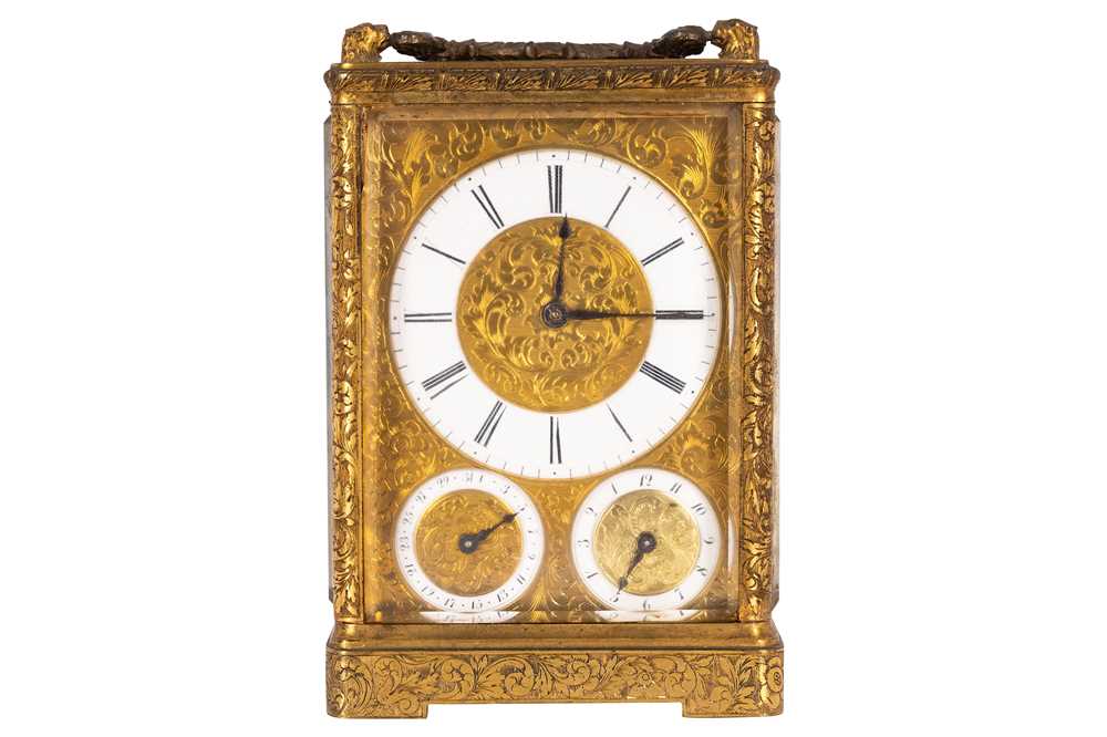 Lot 105 - A.B. Savory and Sons, a calendar and alarm carriage clock