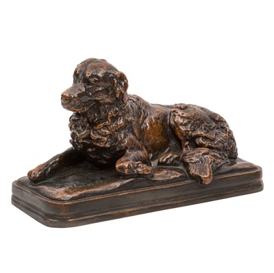 Lot 156 - After Emmanuel Frémiet (French, 1824-1910), an animalier bronze sculpture of a recumbent dog