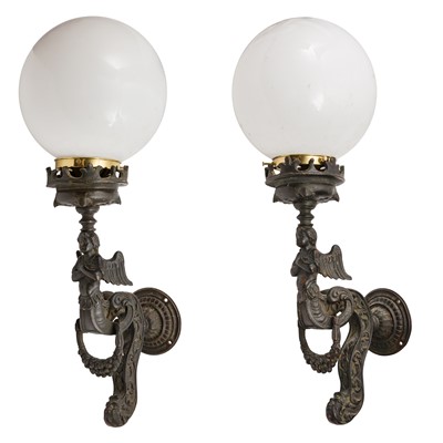 Lot 245 - A pair of Continental bronze wall lights