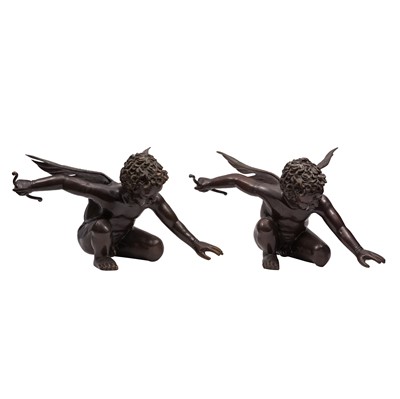 Lot 160 - A Pair of contemporary bronze putti sculptures