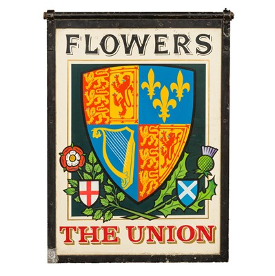 Lot 473 - Hand-painted steel pub sign - 'FLOWERS - THE UNION'